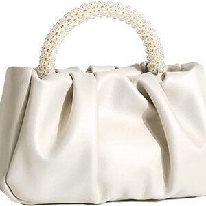 Evening Purse Women Small Pearl Handbags Soft Leather Ruched Bag Wedding Bridal